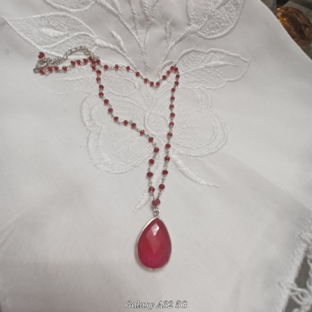 Solid 925 Sterling Silver And Ruby Necklace. - image 1